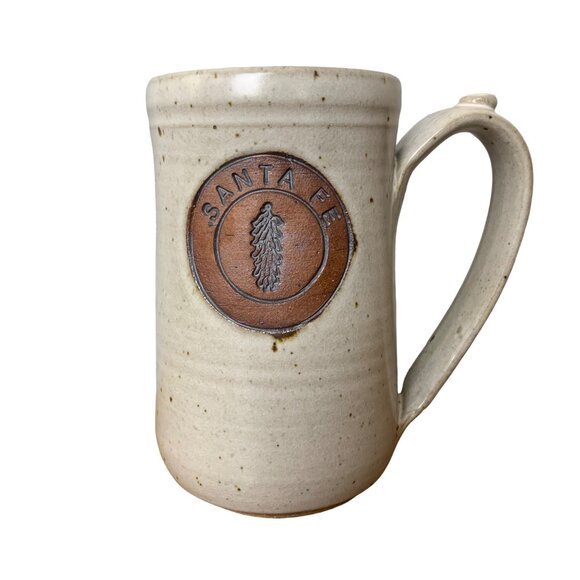 Santa Fe Pottery Mug VTG Handcrafted Stoneware 30 Oz Chili Pepper medallion - Picture 1 of 6